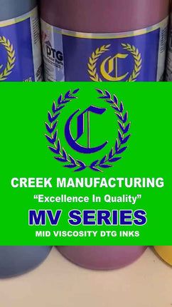 Creek Manufacturing ink bottles with a green banner displaying the brand logo and text.