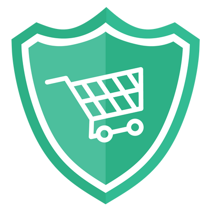 Insureful teal shield with white trim features a white shopping cart; pt-insurance branding signals secure market protection.