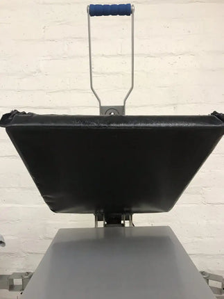 Rapid Slip Heat Press Upper Platen Cover 16X20 by DTG Printer Parts, black vinyl cover with steel frame and blue handle.