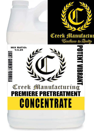 Creek Premiere POTENT Premiere Light DTG Pretreat CONCENTRATED bottle, label black crest, CONCENTRATE, DTG Printer Parts