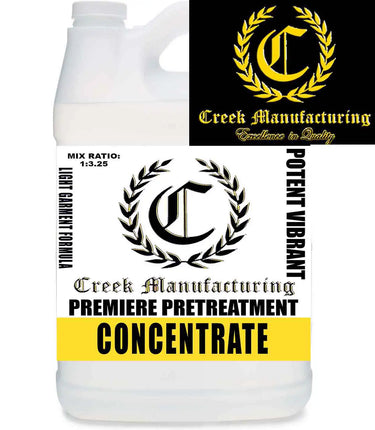 Creek Premiere POTENT Premiere Light DTG Pretreat CONCENTRATED bottle, label black crest, CONCENTRATE, DTG Printer Parts
