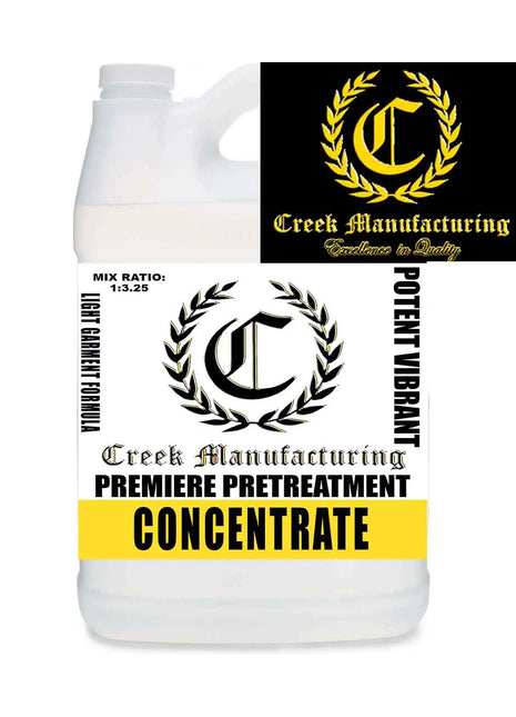 Creek Premiere POTENT Premiere Light DTG Pretreat CONCENTRATED bottle, label black crest, CONCENTRATE, DTG Printer Parts