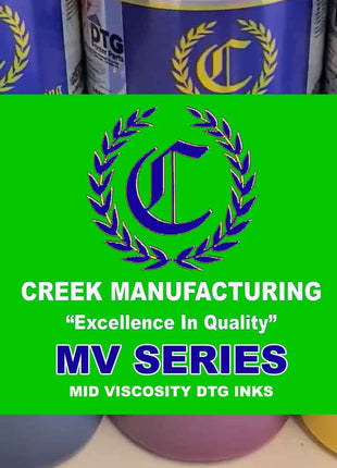 Creek Manufacturing ink bottles with a green banner displaying the brand logo and text.