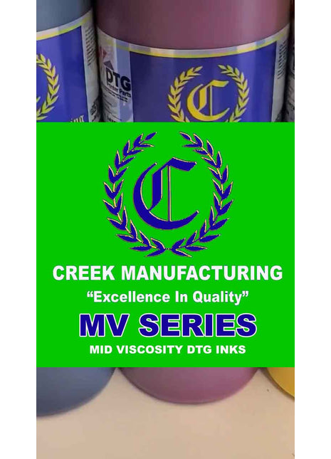 Creek Manufacturing ink bottles with a green banner displaying the brand logo and text.