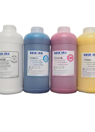 InkBank 5602 Quality DTF DIRECT TO FILM INKS in white, blue, pink, yellow, gray bottles; vivid pigments for DTG Printer Parts