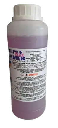 DTG Printer Parts Purple Hammer MAX Print head Aggressive Cleaning Solution bottle with purple liquid in a white bottle.