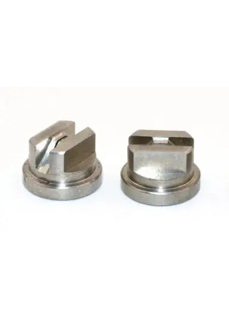 Pearl PTM/Elite STAINLESS STEEL Spray Nozzle by DTG Printer Parts, silver metallic two-piece nozzle with square cutouts.