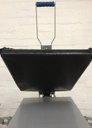 Rapid Slip Heat Press Upper Platen Cover 16X20 by DTG Printer Parts, black vinyl cover with steel frame and blue handle.