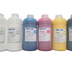 InkBank 5602 Quality DTF DIRECT TO FILM INKS in white, blue, pink, yellow, gray bottles; vivid pigments for DTG Printer Parts