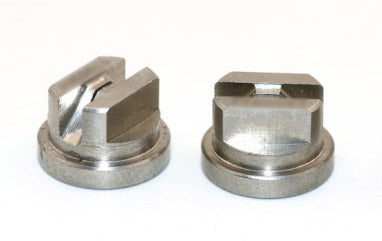 Pearl PTM/Elite STAINLESS STEEL Spray Nozzle by DTG Printer Parts, silver metallic two-piece nozzle with square cutouts.